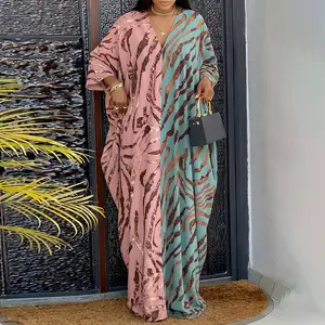 ChicMe Women's Contrast Print Kaftan Maxi Dress Loose Batwing Sleeve V-Neck Caftan Gown with Pockets ChicMe Women's Contrast Print Kaftan Maxi Dress Loose Batwing Sleeve V-Neck Caftan Gown with Pockets