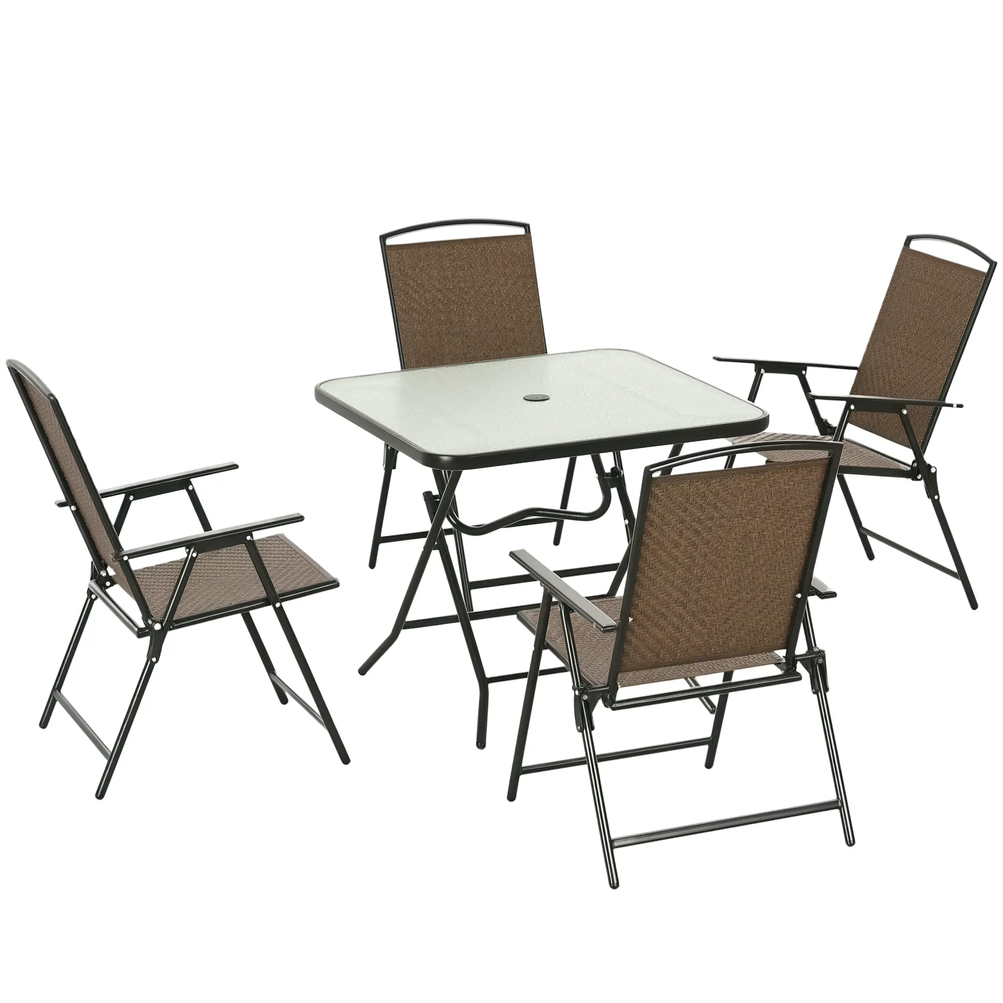 5 Pieces Wicker Table And Chairs Set All Pieces Fold Umbrella Hole For Shade On Sunny Days For Porch Or Gazebo or Camping Or Lawn Each Chair Holds 264 Lbs