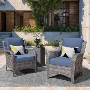Outdoor Wicker Patio Chairs Set of 2: Rattan Dining Chairs & Porch Chairs with High Back, Deep Seating, Eco-Friendly Fabric, Spacious Armrests