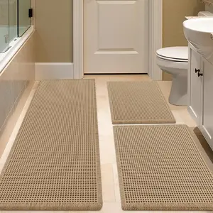 IM HOME Waffle Bath Mat Rugs 1/2/3 Piece, Boho Woven Modern Carpet, Absorbent Non Slip Bathroom Rugs, Soft Washable Bath Rugs with Tassels for Bathroom, Bedroom, Kitchen, Shower, Tub