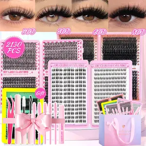2130pcs False Eyelash Gift Set with Adhesive, Sealer, Remover, Tweezers, and Brush, Mixed Length Natural Effect Eyelashes for Stunning Eye Makeup