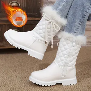 Girls' Winter Snow Boots with Plush faux fur Collar & Zipper Closure - Warm Mid-Calf Round Toe TPR Sole, Pink/ - Cozy Casual & Party Shoes