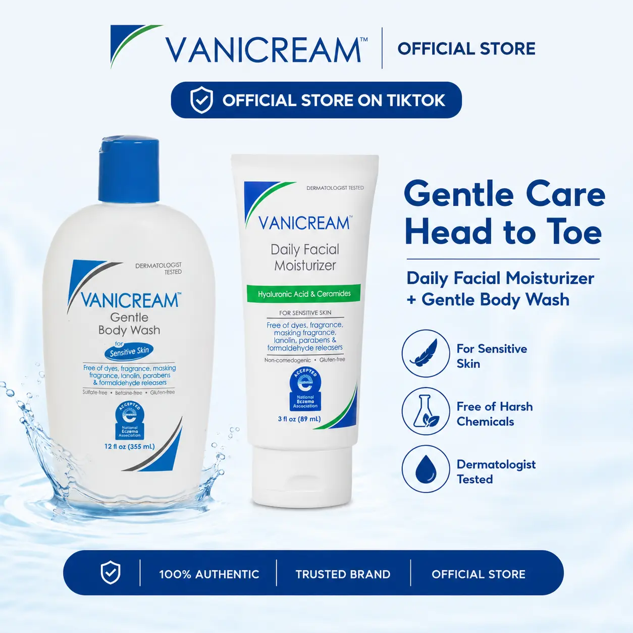 Vanicream Gentle Body Wash and Daily Facial Moisturizer-Gentle Care From Head-to-Toe Hydration Set