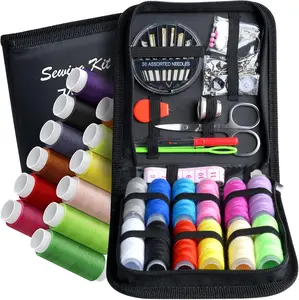 Mini Portable Zipper Sewing Kit with 12 Color Thread, Scissors, Needles, Tape Measure & Accessories, Emergency Home & Family Repair Supplies for Beginners, Adults and Travelers