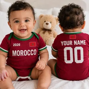 Personalized Morocco Baby Bodysuit, Custom Name Number Infant Soccer Outfit, Morocco Baby Jersey TJ1 X9O