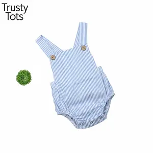 Baby s Cotton Romper Sleeveless Suspender Solid Stripe Jumpsuits with Button Brief Fashion Casual Outfits Stock Newborn Baby Boy Girl Romper Bodysuit Sunsuit Summer Outfit