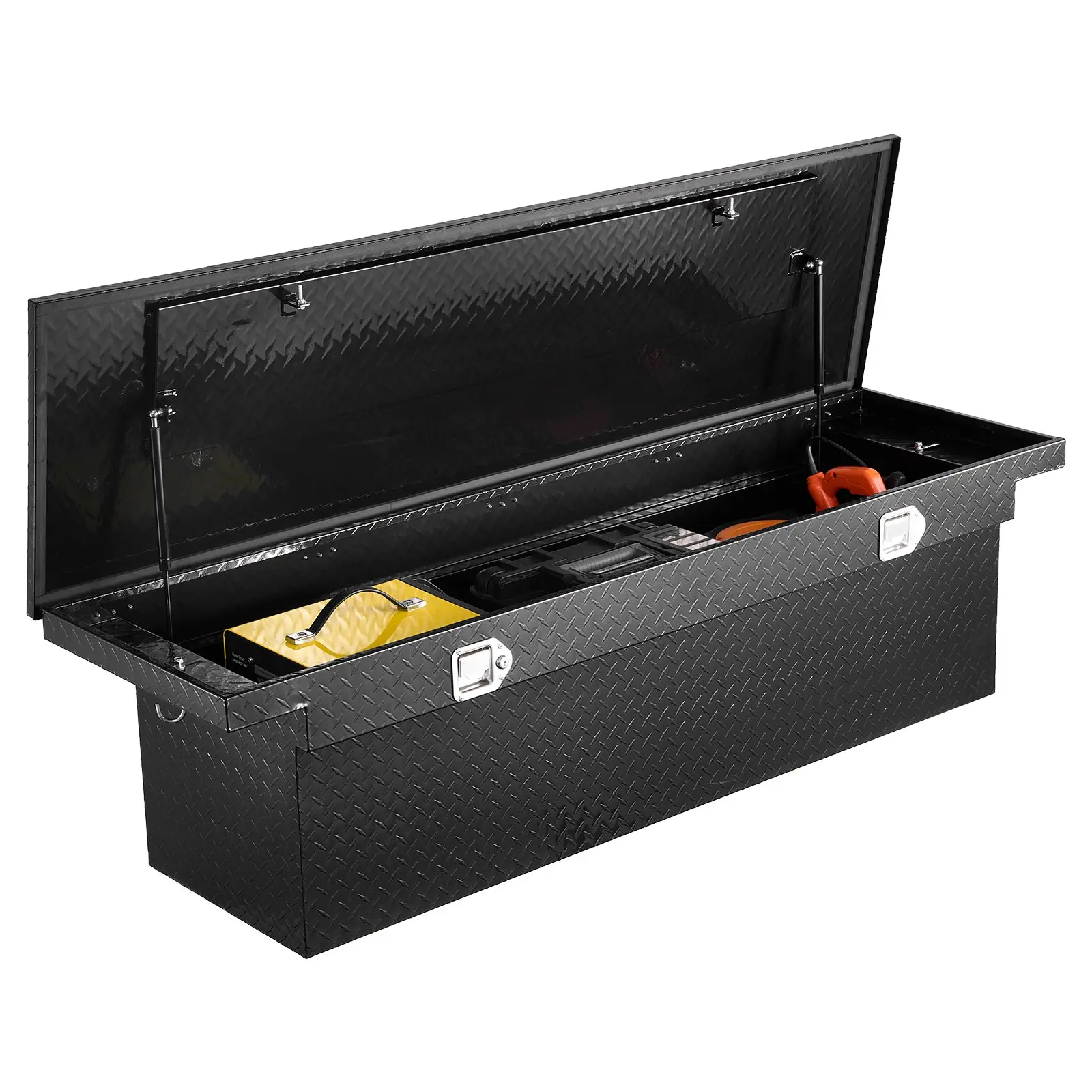 【Summerfinds】VEVOR Crossover Truck Tool Box, 71x27x18 In Durable Metal Box, Heavy-Duty Diamond-Textured Aluminum Toolbox, Lockable Waterproof Storage Organizer for Pickup Truck Bed, RV Trailer with Keys, Side Handles, Black Tool Holder Tool Kit Set