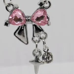 Womens Brand New Silver Plated Pink CZ Bow Pendant W/ 16–18 inch Necklace gifts women chain