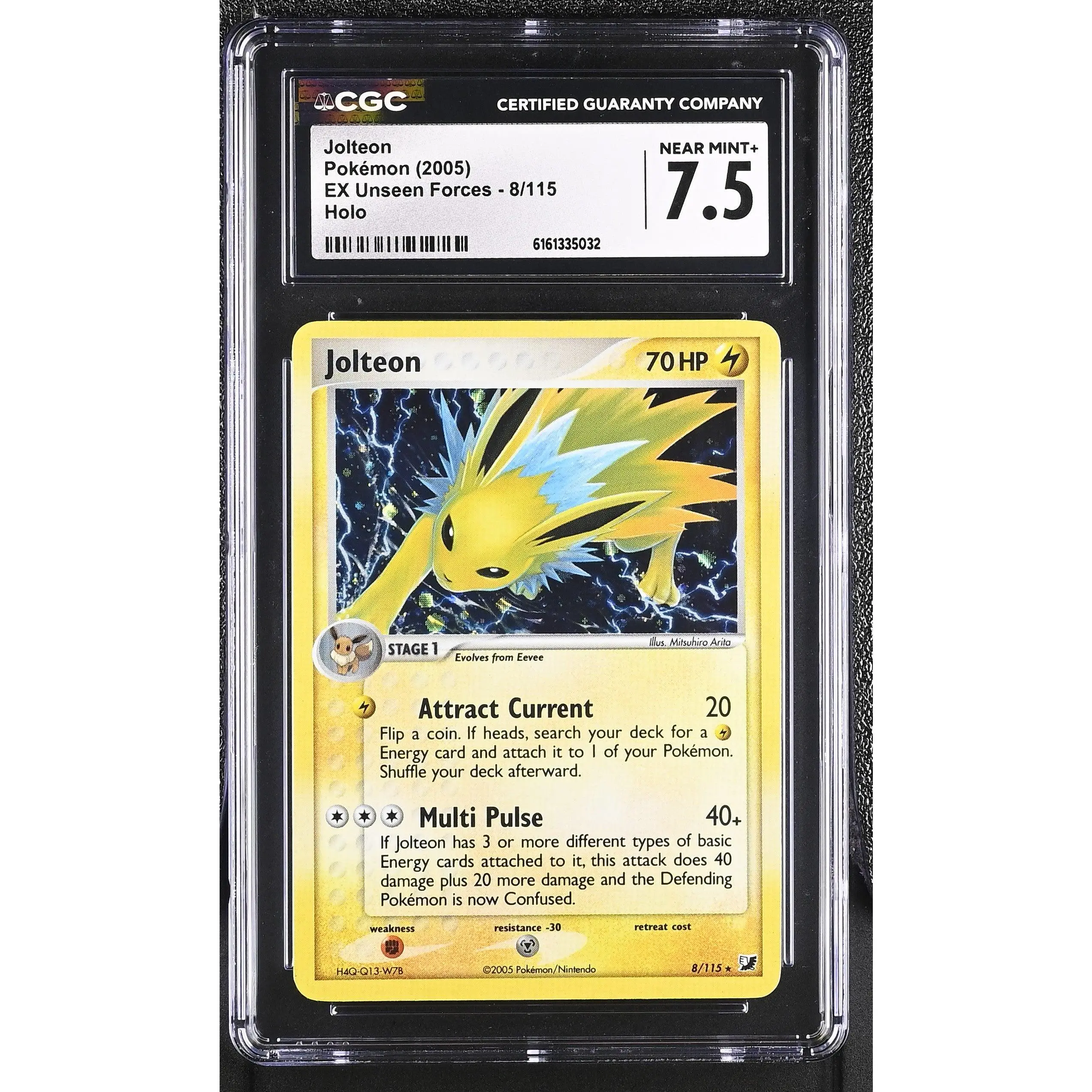 Jolteon 8/115 Holo EX Unseen Forces Pokemon CGC 7.5 Near Mint+