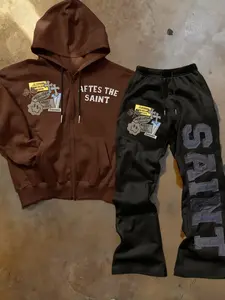 Gothic Graphic Sportswear Set After the Saint, Geometric Print Street Style, Loose-Fitting H-Type, All Seasons Fashion, Streetwear Tracksuit Set