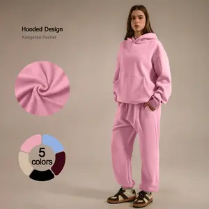 TimeOFF Women's 2-Piece Activewear Set with Soft-Brushed Hooded Sweatshirt & Cuffed Jogger Pants Ultra-Cozy Versatile for Workouts Casual Outings & Lounging Kangaroo Pocket Cuffed Sweatpants stylish Sweatsuit Outfits Sporty Comfy Breathable