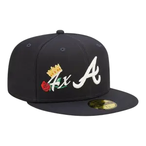 New Era Atlanta Braves Crown Champs WS Men's Fitted Navy Hat, Athletic Logo Design, Baseball Graphic Accent, Athletic Logo Hats, Baseball Graphic Hats