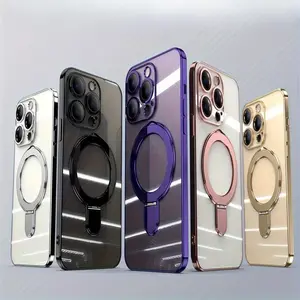 Magnetic Transparent Phone Case with Built-in Stand, 1 Count Shockproof Phone Protective Cover, Phone Accessories for iPhone 15 14 13 12 Pro Max