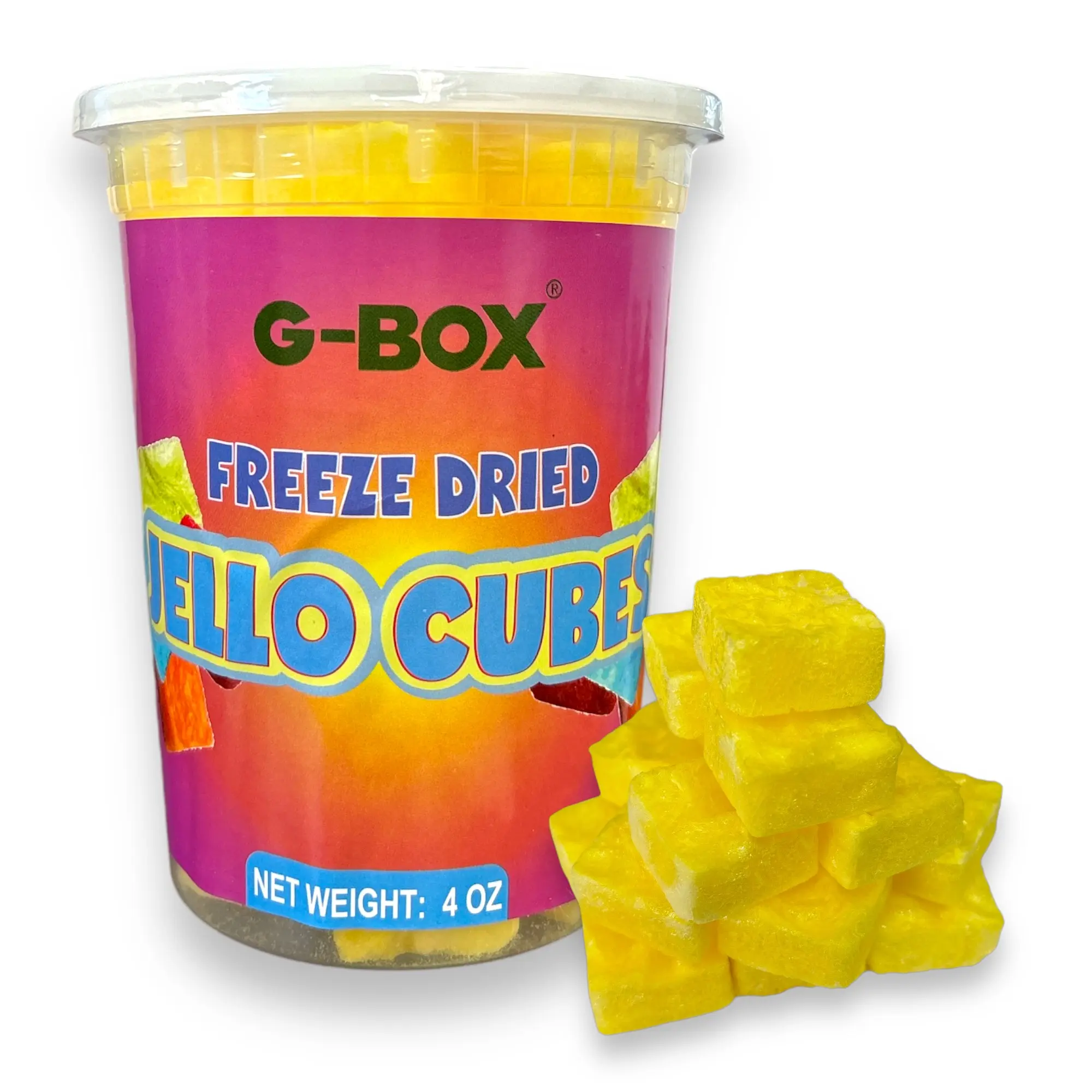 G-Box Freeze Dried Jello Cubes Lemon Flavor - USA-Made Freeze-Dried Candy - Handmade Freeze Dried Frozen Jello
