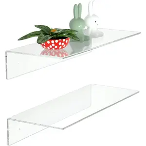 2 count 15"  Floating Shelves, Clear Shelf for Display, , Perfume, Book in Bedroom Living Room Office, 5mm Thick Wall-Mounted  Shelves for Wall