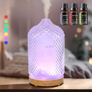Create a Relaxing Space Whisper-Quiet 200ml  with Mood Lighting & Timer for Home, Office or Bedroom Silent Waterless Essential Oil  wood grain USB Mini Portable Humidifier with LED Light Flame Diffuser Humidifier with Auto Off 7-color