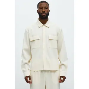 Show Up Cropped Long Sleeve Button Up Shirt - Off White