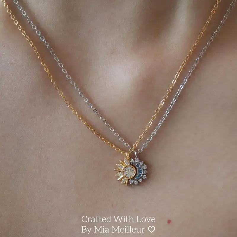 Sun and Moon Necklace, Sunshine and Moonlight Necklace, Gold Sun Necklace, Silver Moon Necklace, Couple Matching Jewelry, Best Gift for Her Sun and Moon Necklace, Sunshine and Moonlight Necklace, Gold Sun Necklace, Silver Moon Necklace, Couple Matching Jewelry, Best Gift for Her