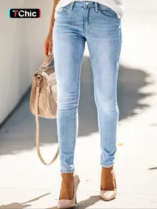 Men's Slim-Fit Denim Joggers, Elastic Waist, Stretchy Fabric, Casual Cropped Pants, All-Season Streetwear, Mid-Waist, Small-Cut Design, Jean, Women, Bottom