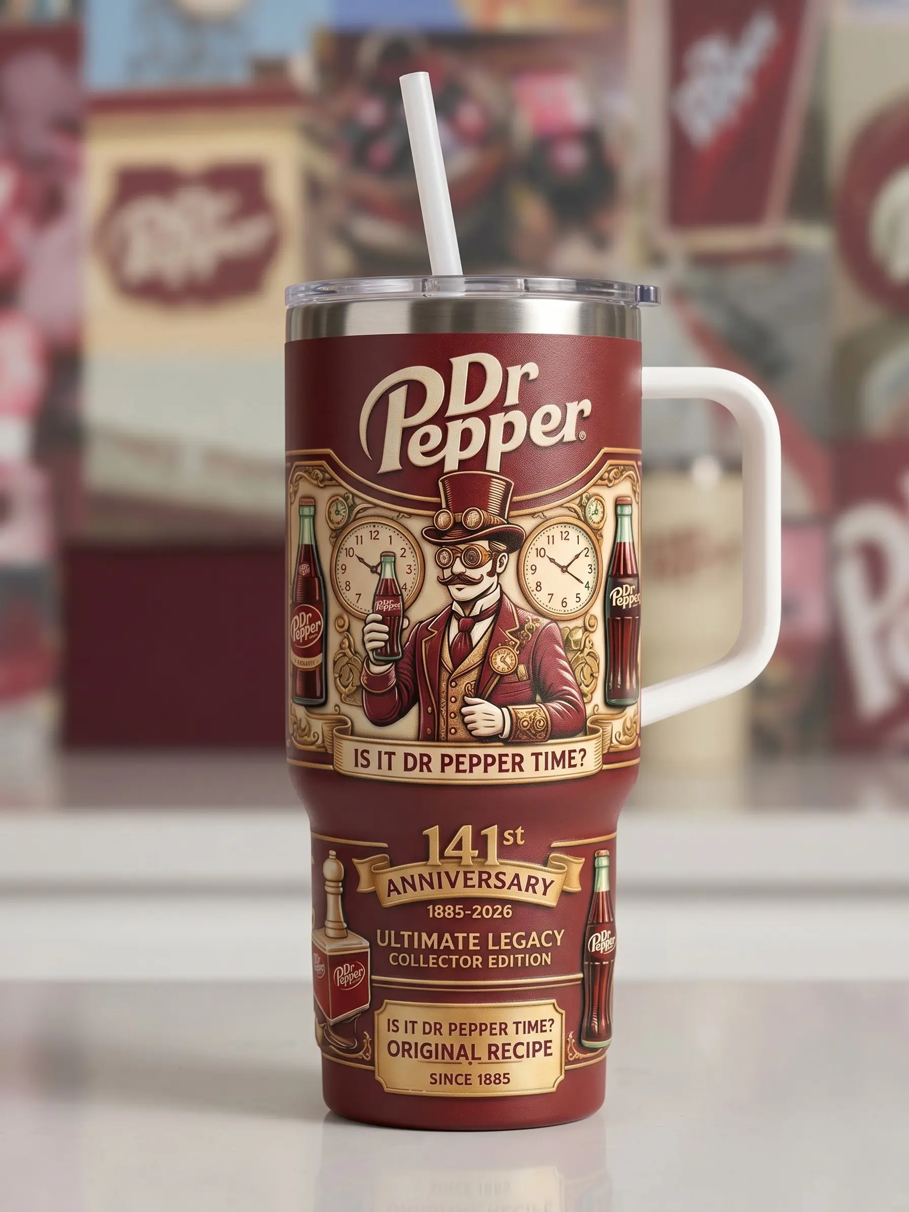 141st Anniversary Limited Edition 40oz Tumbler - Ultimate Legacy Collector Edition Travel Mug - Steampunk Vintage Style Insulated Cup with Handle - Since 1885 Original Recipe Soda Fan Gift