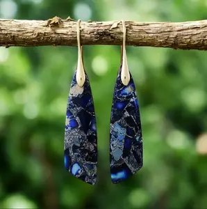 Natural Blue Imperial Jasper Earrings Healing Energy Dangle Drop Earrings-Inner Peace Boho Stone Earrings Gift
