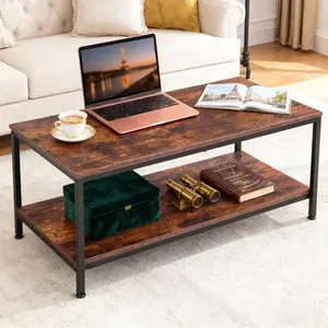 Zenstyle Rustic Brown Coffee Table for Living Room 2-Tier Coffee Tables With Storage