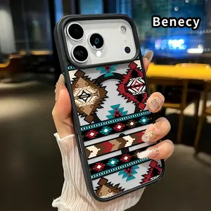 Magnetic Phone Case Supports Wireless Charging for iPhone 17 16  Pro Max Plus 15 14 13 12 11 Air E Tribal Pattern Elegance Pattern Anti-Yellowing Shockproof durable ultra-thin Crystal Transparent Acrylic Cover