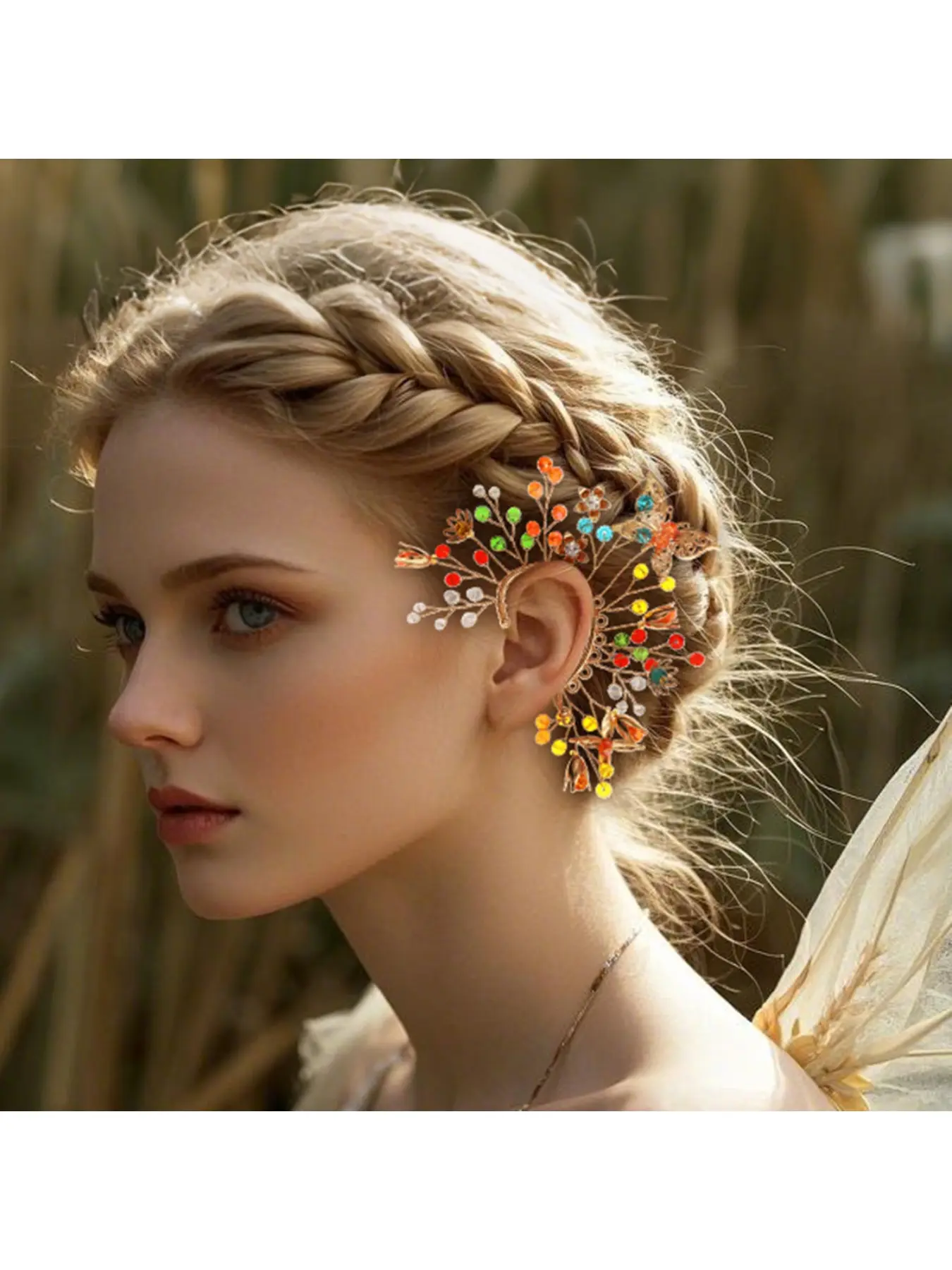 European and American niche colorful elf ear cuffs dopamine girl no-piercing ear hooks forest vacation style photo earrings