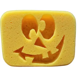 Grout Sponge Goofy snowman Face Design Yellow 7.5x5.5x2 in ASMR Winter fun, squeezing Sponge, with Unique Snowman Face. ASMR Accessory that is Squishy squeezing sponge fun delivering sponge therapy that is fun and Spooky