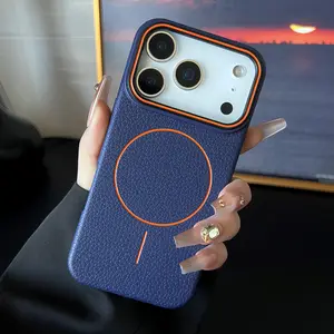Leather-Look TPU Magnetic Phone Case for iPhone 17 16 15 14 13 12 11 Pro Max Plus Air Mini 16E 17E, Premium Leather-Like Litchi Texture, Anti-Scratch Shockproof Protective Cover, Slim Fit Non-Slip,Magsafe