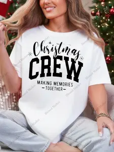 [Short Sleeve] 1pc Women's Oversized 100% Christmas T-Shirt - Making Memories Together Print Short Sleeve Crew Neck Tee, 180gsm Fabric All-Season Casual Top with Festive Holiday Gift Idea (White) for Family Matching Outfits & Parties