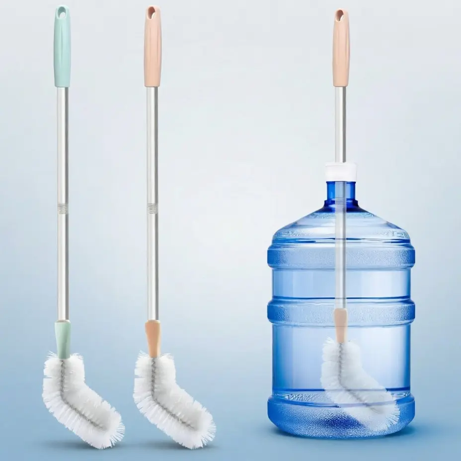 28in Bendable Long Water Bottle Cleaner Brush 2 Pack, Stainless Steel Handle Nylon Bristle Scrub Brush, Deep Clean Tool for 3 Gallon 5 Gallon Water Bucket Jug Carafe