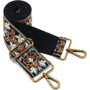 Bronze Buckles Purse Strap, 2" Wide Crossbody Handbag Strap Adjustable Replacement  Strap  Embroidery
