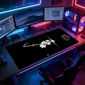 Neon Sakura Katana Large Extended Gaming Mouse Pad, Extended Mousepad, Non-Slip Rubber Base Stitched Lock Edge Desk Mat, Durable Computer Accessory for Home Office & Gaming Setup, Perfect Gift for Gamers & Anime Fans
