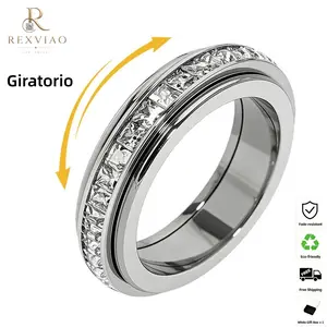 Rexviao Women's Non-Tarnish Tarnish-Proof Titanium Steel Spinner Fidget Rings with Cubic Zirconia, Comfort-Fit Anxiety Relief Jewelry (Sizes 5-12), Love Gift Accessory, Non Tarnish Jewelry, Tarnish Proof Jewelry