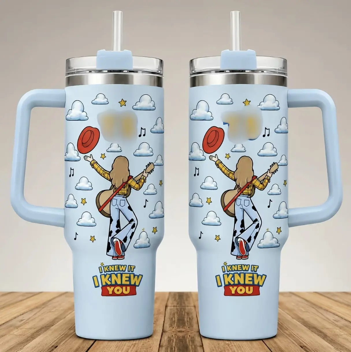 I Knew It Knew You Story Tumbler 40oz with Handle, Cloud Summer Beach Stainless Steels Travel Mug, Gift For Music Fan