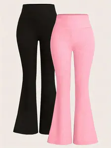 Women's Solid Color Flare Leg Pants, Casual Comfy Bell Bottom Trousers for Daily Wear, Ladies Bottoms for All Seasons