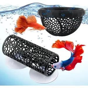 Set of Betta Hammock and Tunnel for Aquarium,  Printed Floating Betta Cave, Fish Swimming Tunnel with Suction Cup, Black Bettas  Accessories for Shrimp and Small Fish Hideout and Play Area