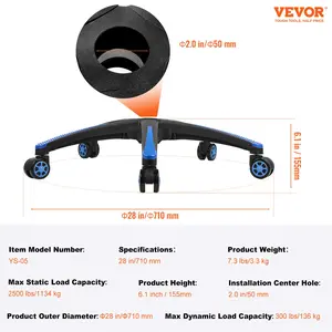 VEVOR Office Chair Base Replacement, 28, 2500 lbs Static Load, Heavy Duty Universal Computer Desk Chair Stool Base Part with 5 Casters and Reinforced Legs, Desk Chair Base Replacement, Black+ Blue