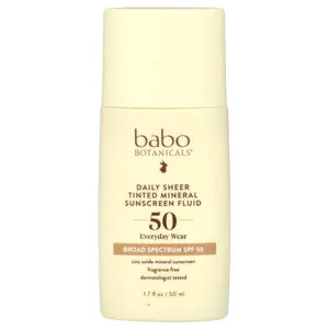 Babo Botanicals Daily Sheer Tinted Mineral Sunscreen Fluid, SPF 50, Fragrance Free, 1.7 fl oz (50 ml) | HSA/FSA Eligible