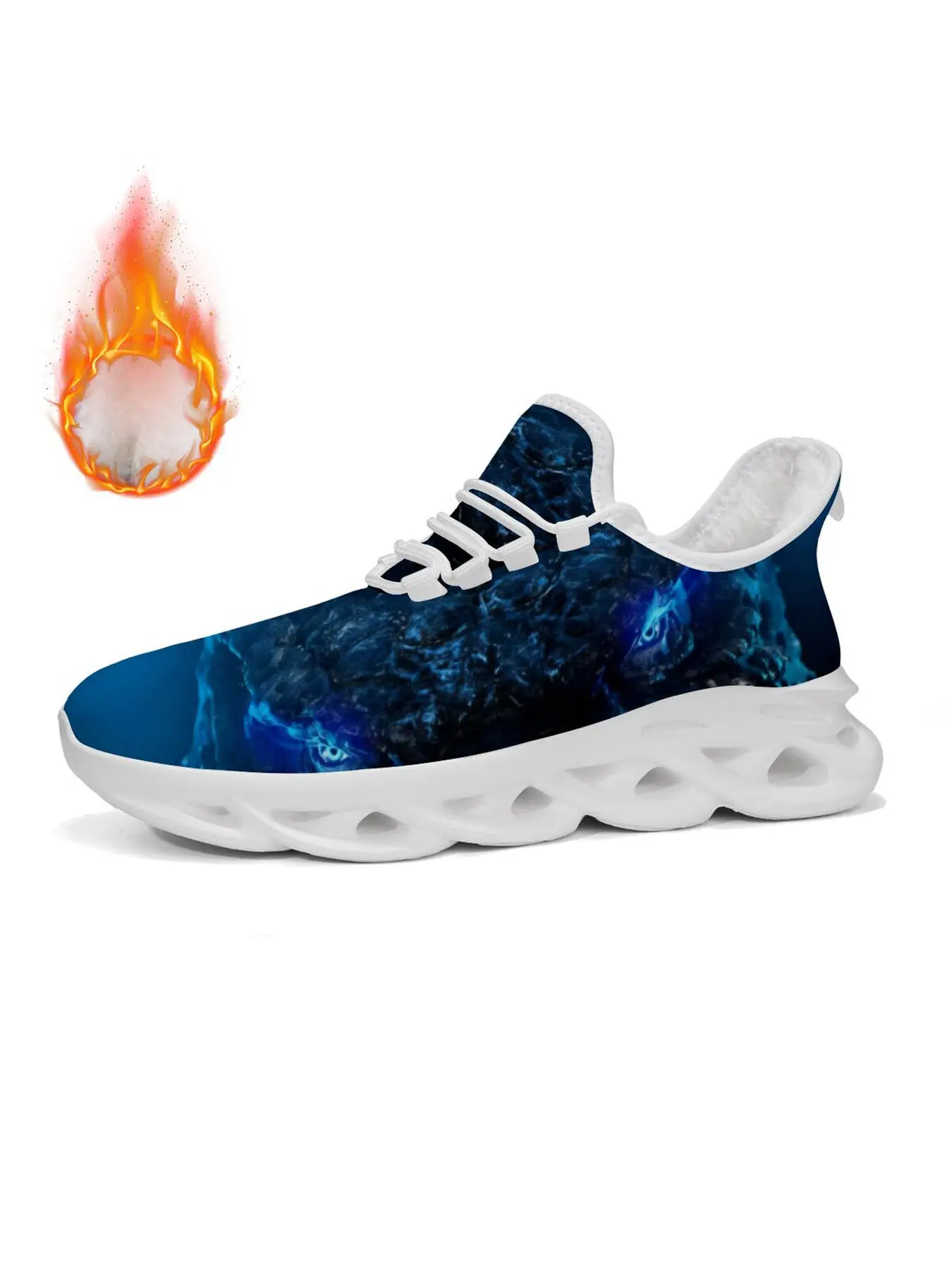 Men's Flame Pattern Casual Shoes, Unique Print Fire Design, Vibrant Art Style with Graffiti Dark, Comfortable Thick Sole, Laces