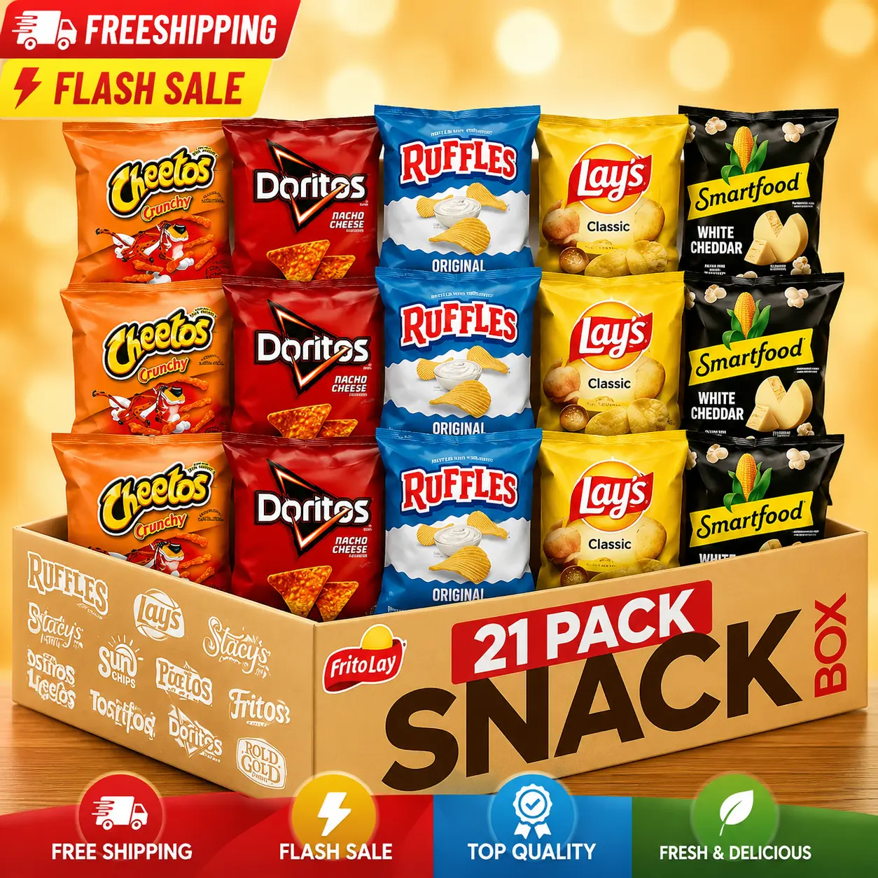 Frito-Lay Classic Mix Variety Pack, Single Serve Snack Bags (Pack of 21)