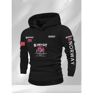 Men's Norwegian Style Casual T-Shirts, Crewneck Sweatshirts & Pullover Hoodie, Soft Warm Lining, Fitted Letter Pattern, Perfect for Leisure Sports, Fall & Winter Fashion FDHR