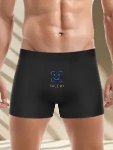 Men's Comfortable Breathable Boxer Briefs, Fun Face ID Print, Casual Wear, Soft Material, Christmas Gift, New Year Gift, Birthday Gift