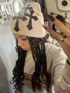 Unisex Y2K Jacquard Beanie Hat with Cross, Cross Design, Vintage Street Style, Outdoor Sports, Travel Party Daily Wear, Fall Winter Use, Beanie Fitted, Fitted Hats