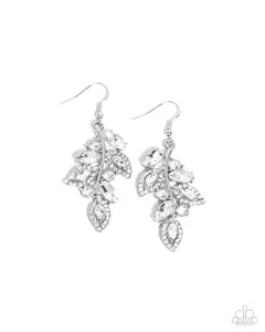 Flourishing Feature - White Gem Silver Earrings - Paparazzi