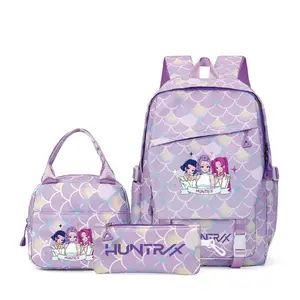 K-Pop 3-PCS Style Backpack for Middle &High School Girls Back-to-School StudentBookbag: Large Capacity, Weight- Reducing,and Spine-Protective