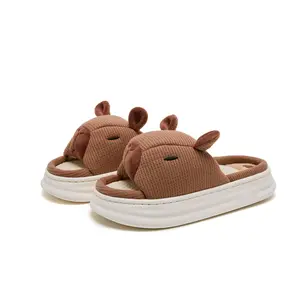 Kapibala linen slippers cartoon opening indoor opening cool slippers for women, cute style daily wear Slide Flipflop Walking Shoes Footwear