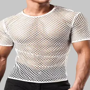 Men's Sheer Fishnet Short Sleeve Breathable Large Mesh Hole Tank Top