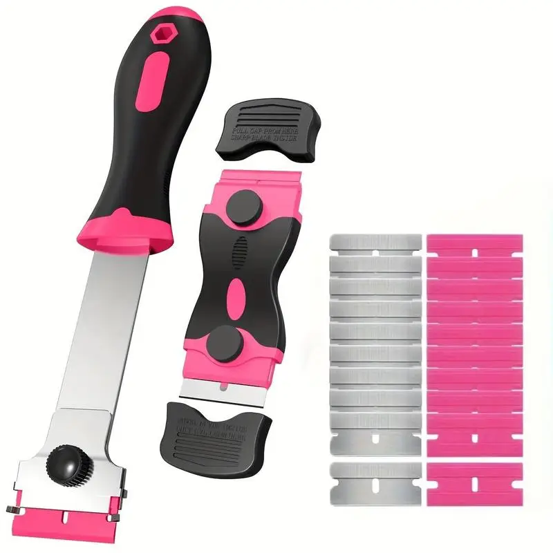 Multifunctional Scraper Tool with 20pcs Replaceable Blade, 1 Set Double-ended Adhesive Remover, Kitchen Cleaning Tool, Home Care Supplies, Household